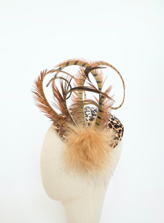 The Wild One Fascinator - faux animal print, feather and fur.