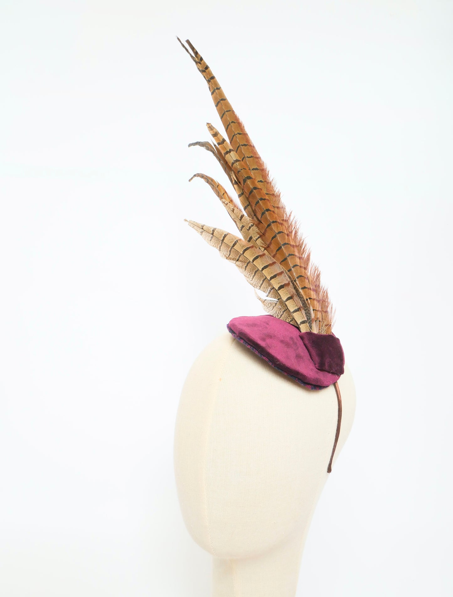 Feather and velvet fascinator - burgundy