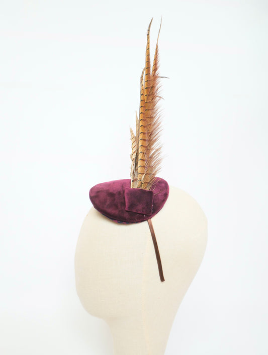 Feather and velvet fascinator - burgundy