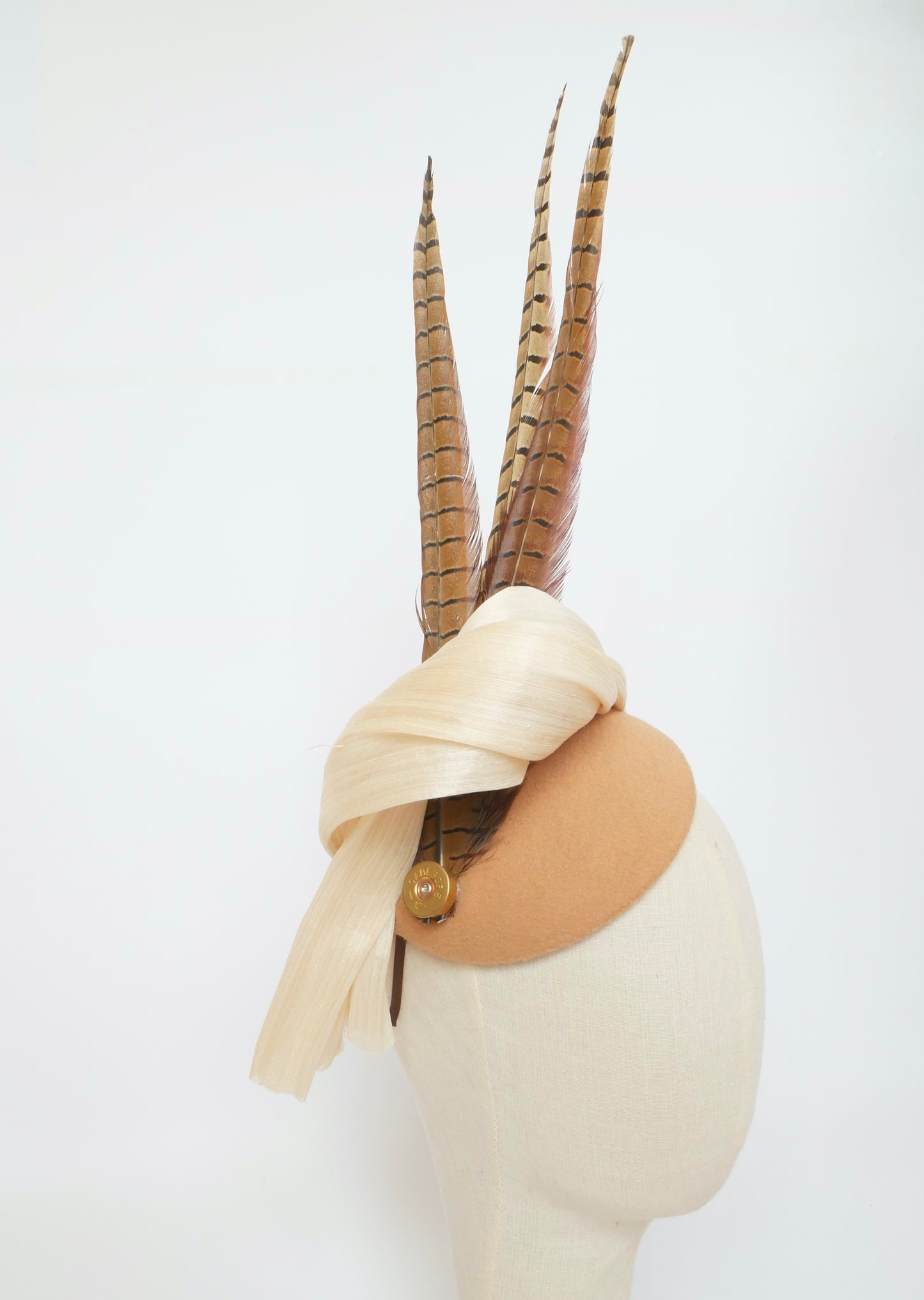 Octavia Fascinator - cream silk and feather