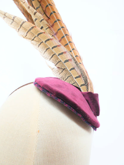 Feather and velvet fascinator - burgundy