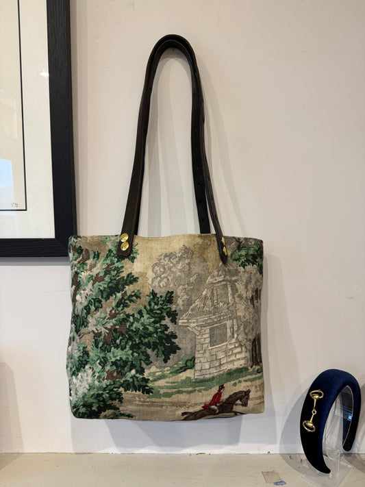 Vintage fabric Bag - medium equestrian print