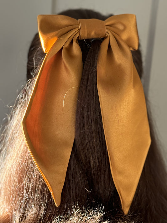 Gold silk hair bow