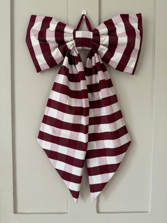 Large Luxury Decorative Bow - Burgundy Gingham