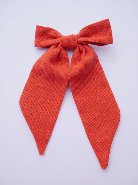 Orange linen hair bow