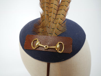 Feather and felt fascinator - navy snaffle